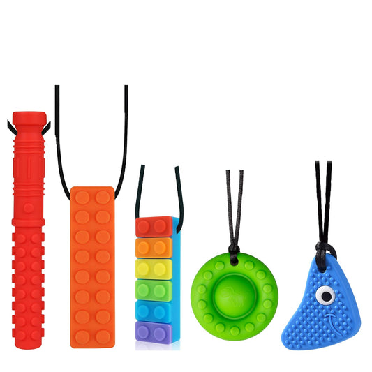 Chew Necklaces for Sensory Kids 5 Pcs Chewing Pendant Sensory Chewy Toys for Autism Girls and Boys, ADHD Toddler, Adult