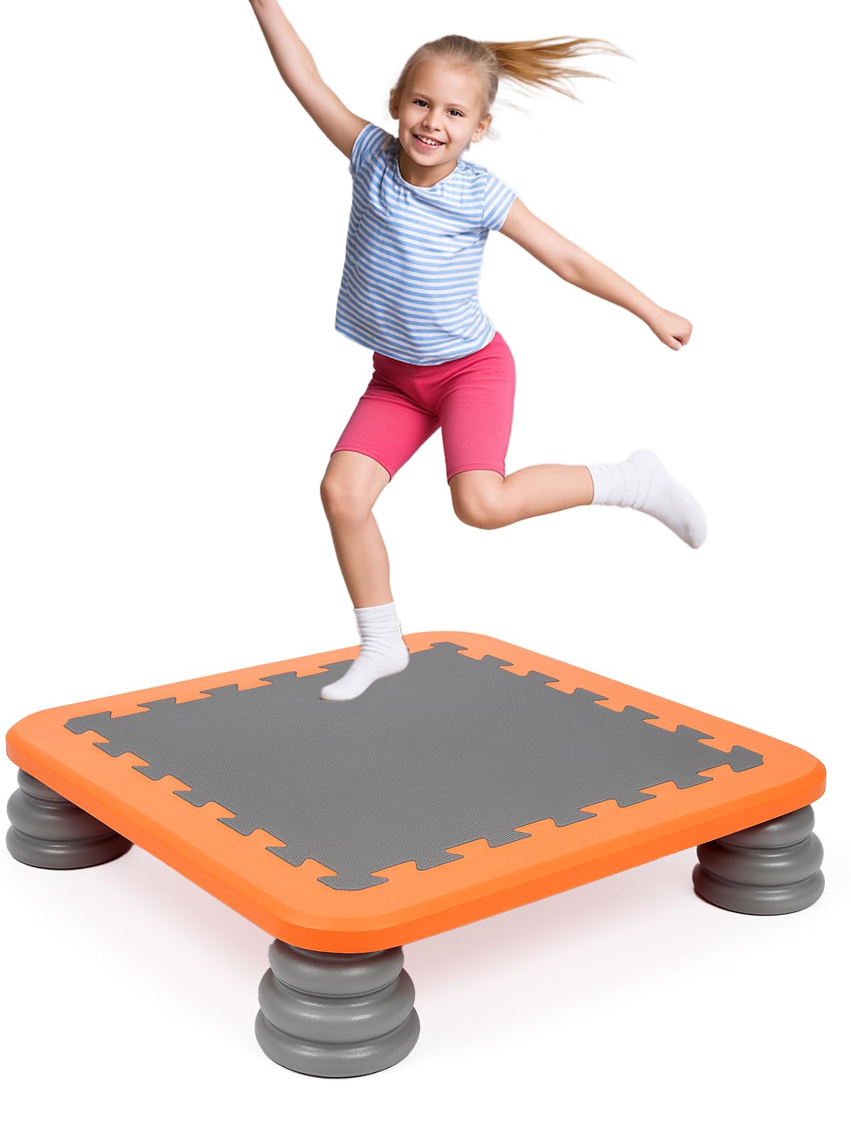GROWNEER Mini Indoor Trampoline for Kids – Autism-Friendly Sensory Toy with PU Foam Padding – Safe & Durable Jump Board for Toddlers – 80KG Weight Capacity – Easy to Clean & Assemble (Orange)