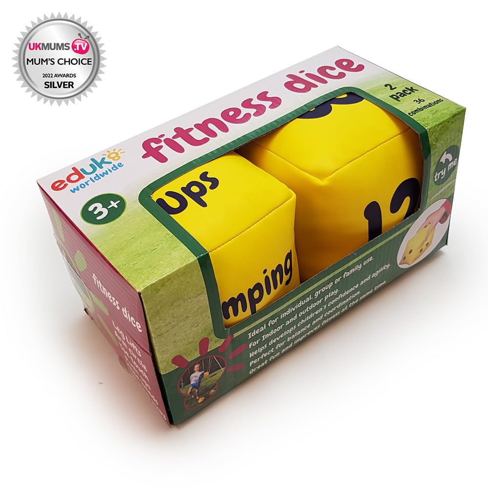 Eduk8 Children's Fitness Fun Dice - AWARD WINNING Kids Foam Filled Vinyl Dice To Encourage Children to Exercise (set of 2)