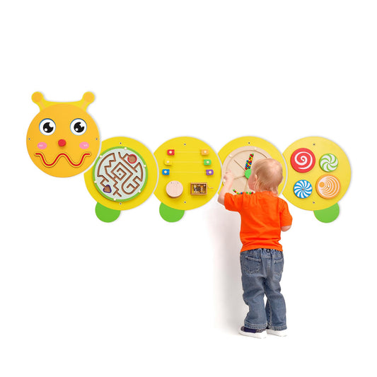 Monläurd® Caterpillar Montessori Busy Board, Sensory Board, Activity Cube, Wall Toys, Daycare Furniture, Playroom Furniture, Wooden Toys, Boys and Girls 6 M+
