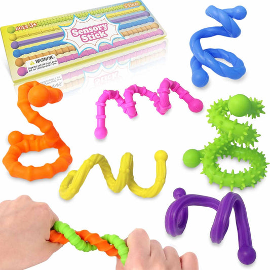 Bambebe 6 Pack Fidget Toys Sensory Stick: Textured Calming Sensory Toys for Autism Kids