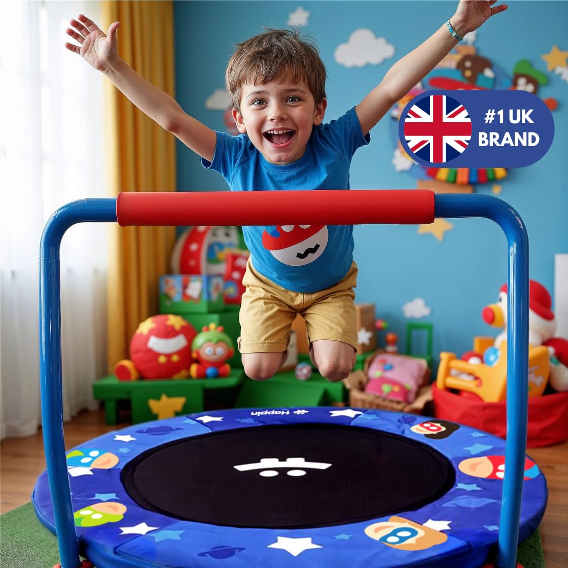Happin 36" Mini Foldable Toddler Trampoline, Indoor Trampoline Kids with Height-Adjustable Handle, Noise-Free. Indoor & Outdoor with Super Safety Pad & Durable Steel Frame.