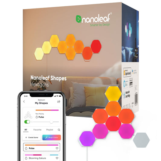 Nanoleaf Shapes Hexagon Starter Kit, 9 LED Smart Light Panels - Dimmable & Modular Wi-Fi Wall Mood Lights, Works with Alexa Google Assistant Apple Homekit, for House Room Decor or Desk