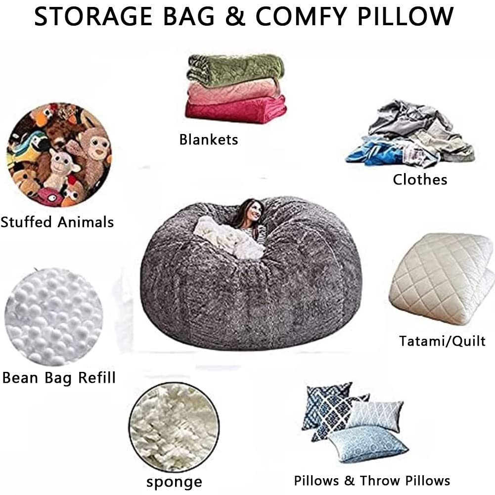 RTYHN Faux Fur Bean Bag,Adults Luxurious Giant 5/6/7ft Huge Bean Bag Chair,Ultra Soft Bean Bag Chair(No Filler)