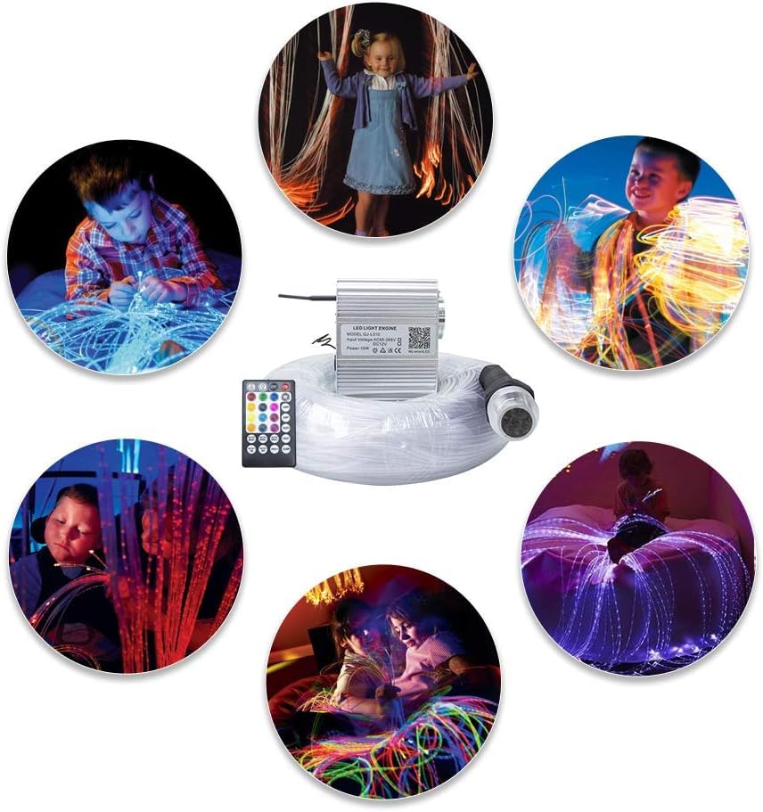 Callsky Sensory Lights 10W Fiber Optic Curtain Lights for Sensory Room/Autistic Kids,APP+Twinkle+Sound Activated Light Box,Tough and Durable (3 * 0.75) Sparkle Flash Point Cables, 100pcs*9.8ft+Remote