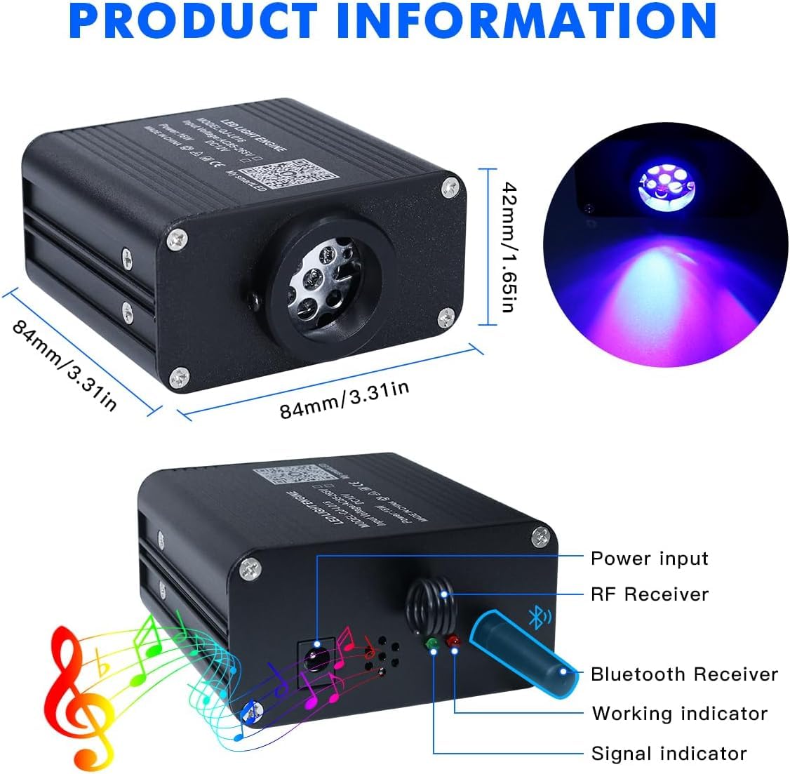 Callsky Sensory Lights 16W Fiber Optic Curtain Lights for Sensory Room/Autistic Kids,APP+Twinkle+Sound Activated Light Engine,Tough and Durable (3*0.75) Sparkle Flash Point Cables, 50pcs*6.5ft+Remote