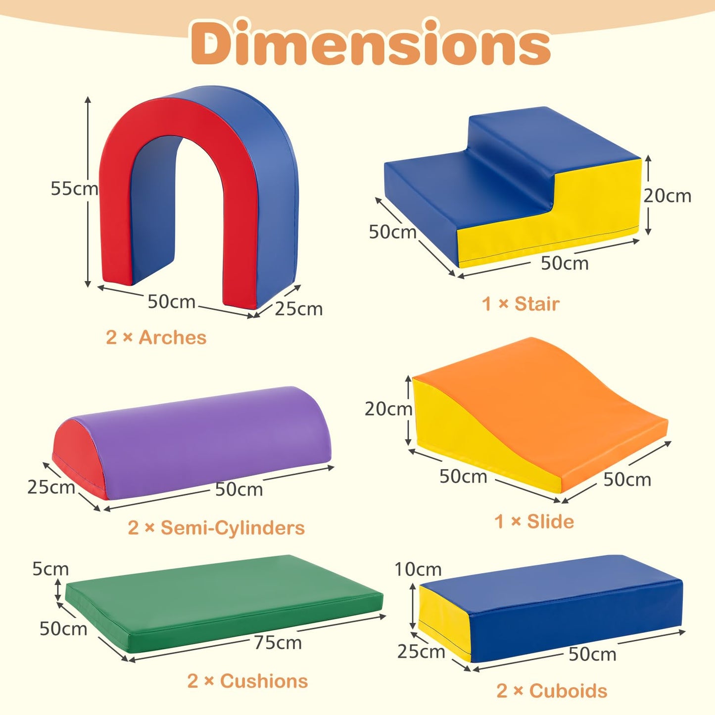 COSTWAY Kids Soft Play Set, 10 Pieces Baby Foam Climbing Blocks with Waterproof PU Leather, Indoor Toddler Climb and Crawl Activity Playset for Sensory Motor Skills