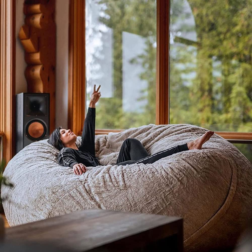 RTYHN Faux Fur Bean Bag,Adults Luxurious Giant 5/6/7ft Huge Bean Bag Chair,Ultra Soft Bean Bag Chair(No Filler)