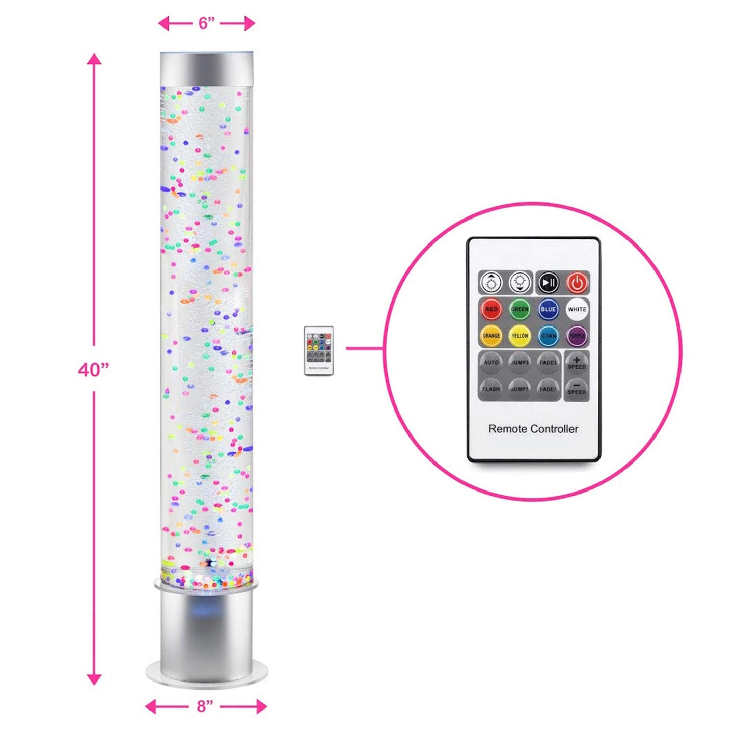 Bubble Tube Tank with Remote Control Night Mood Light Aquarium & Round Interactive LED Light Up Floor Tile White Plastic Surface