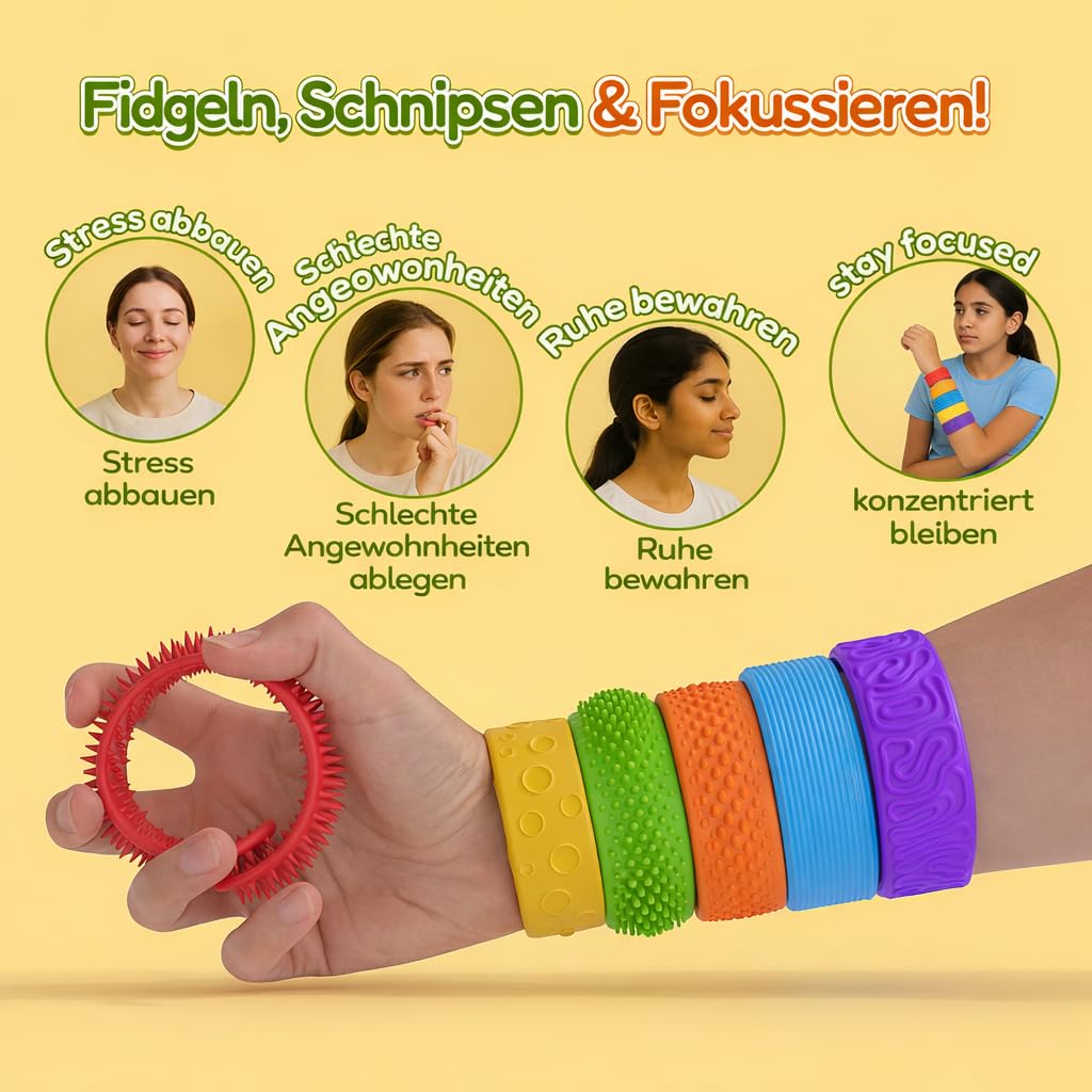 Textured Slap Bracelets for Kids&Adults,6Pcs Fidget Bracelet Stress Relief Sensory Toys for Kids with Autism ADHD Anxiety Aid, Classroom Rewards, Stocking Fillers for Teenage Girls Boys Gift