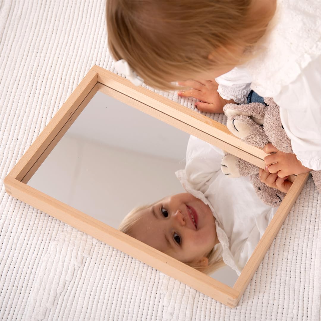 tickit Small Wooden Mirror Tray – Child-Sized Reflective Tray for Sensory Play, Imaginative Learning, and Speech Development, Durable Wooden Frame