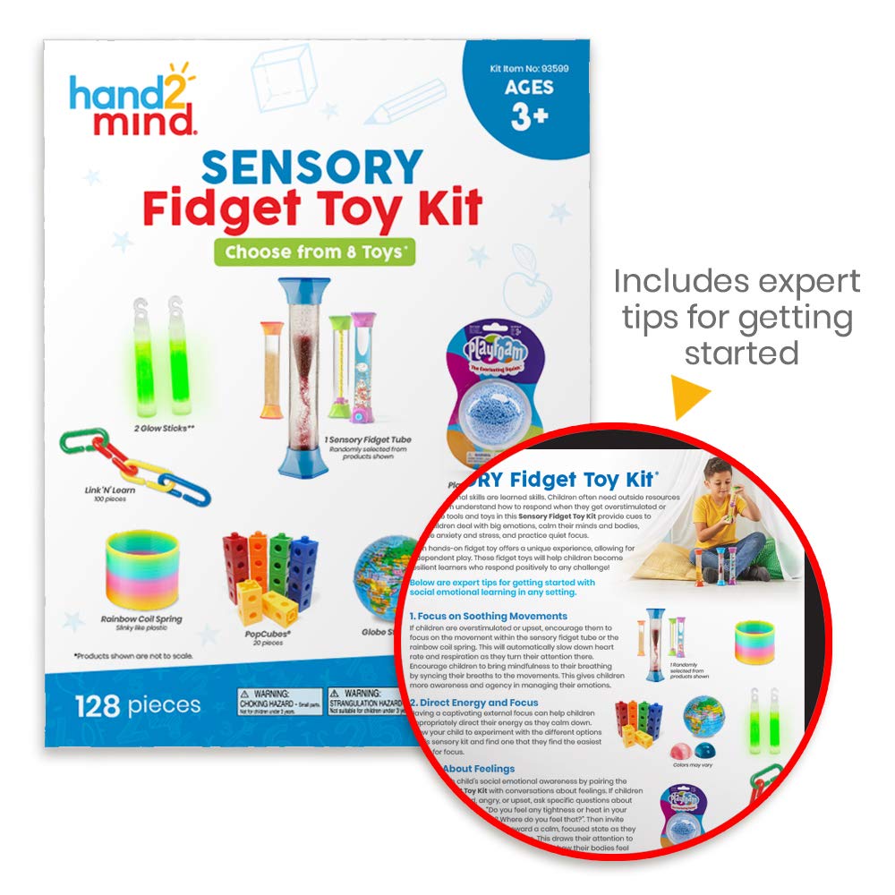 Learning Resources Sensory Fidget Toy Kit for Kids Stress & Anxiety Relief Items & Toys For Quiet Focus & SEL, Stress Ball, Playfoam, Sensory Bottle, Fidget Tubes, & Rainbow Coil Spring