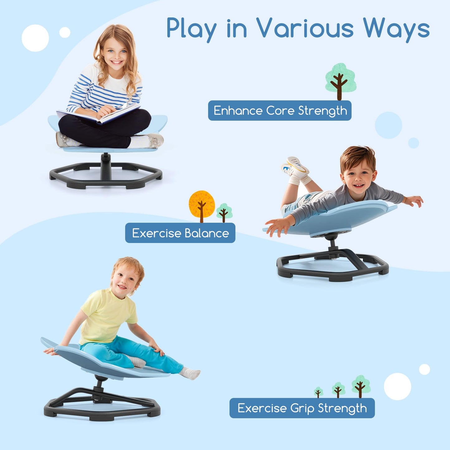 COSTWAY Kids Sensory Swivel Chair, 360° Spinning Seat with Non-Slip Metal Base, Indoor Outdoor Toddler Sit and Spin Wobble Chair Sensory Toys for Autistic