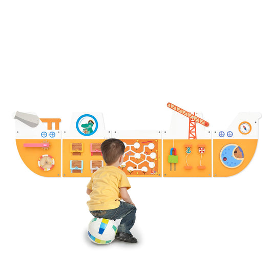Monläurd® Wooden Ship Activity Wall Panel for Kids, Sensory Wall Toy, Activity Cube, Wall Toys for Toddlers 1-3, Playroom Toys, Daycare Furniture, Montessori Busy Board