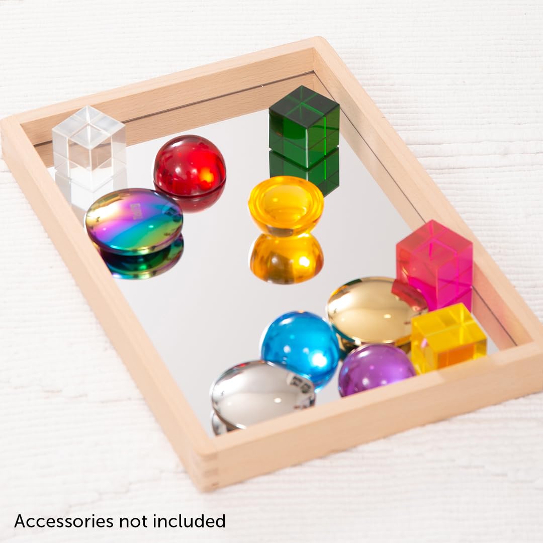 tickit Small Wooden Mirror Tray – Child-Sized Reflective Tray for Sensory Play, Imaginative Learning, and Speech Development, Durable Wooden Frame