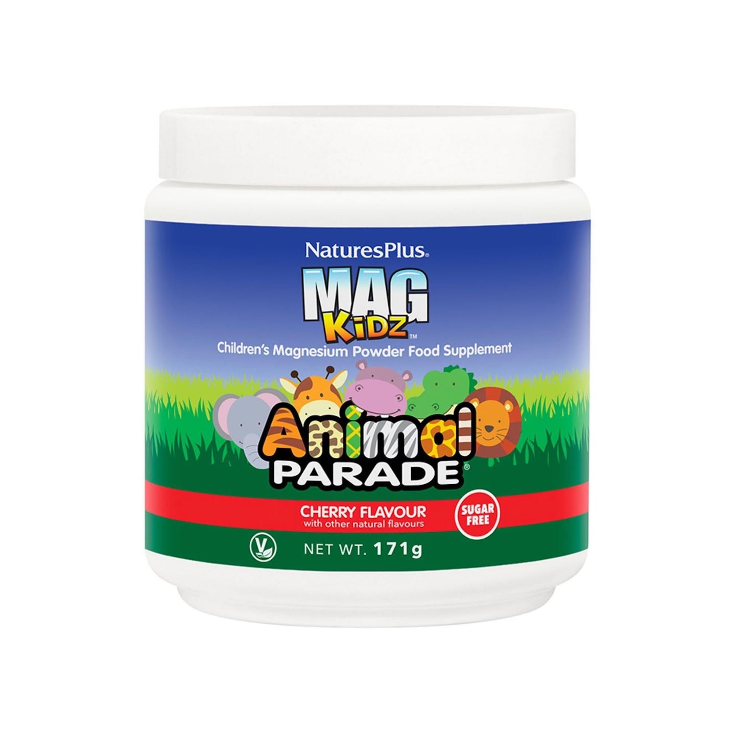 NaturesPlus Animal Parade MagKidz Children’s Magnesium Supplement - Natural Cherry Flavour, Teeth, Bones and Muscle Support for Children's Health - Gluten Free, Vegan - 171 g Powder