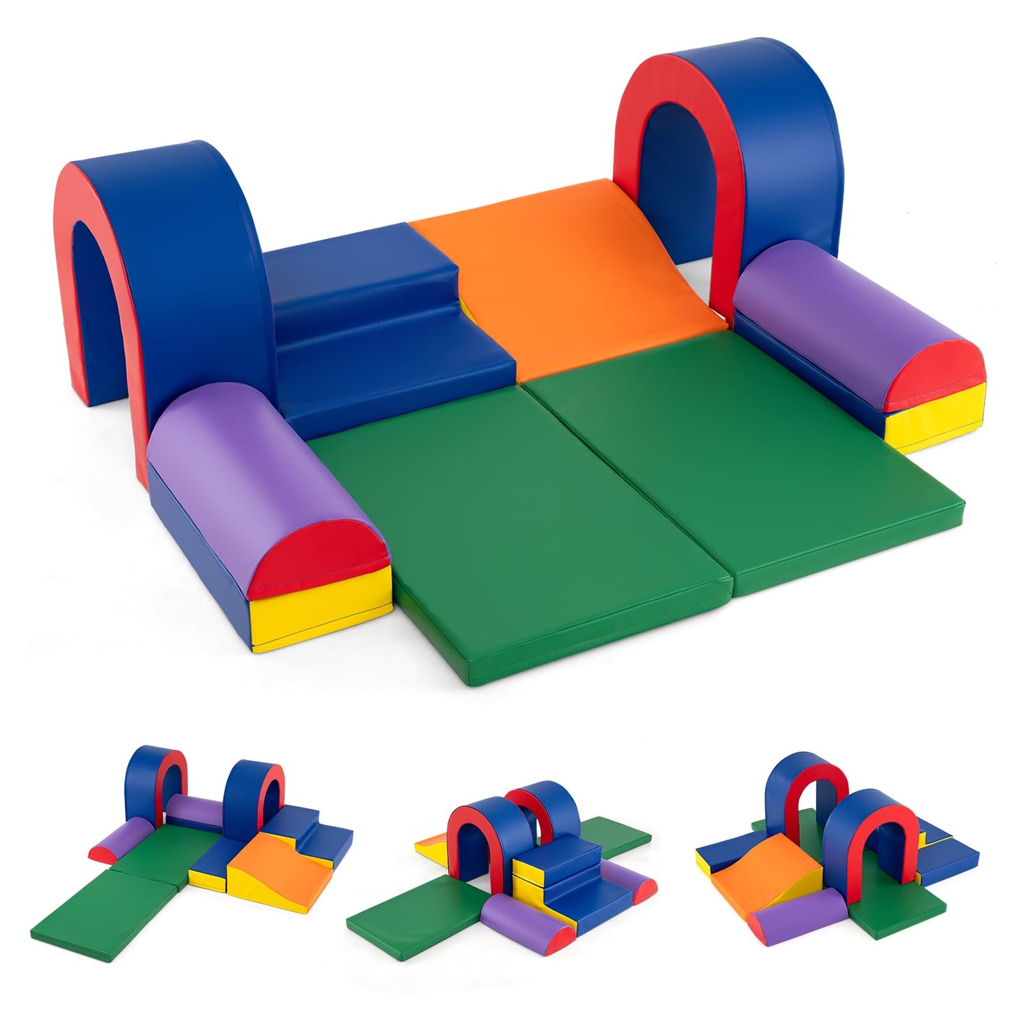 COSTWAY Kids Soft Play Set, 10 Pieces Baby Foam Climbing Blocks with Waterproof PU Leather, Indoor Toddler Climb and Crawl Activity Playset for Sensory Motor Skills