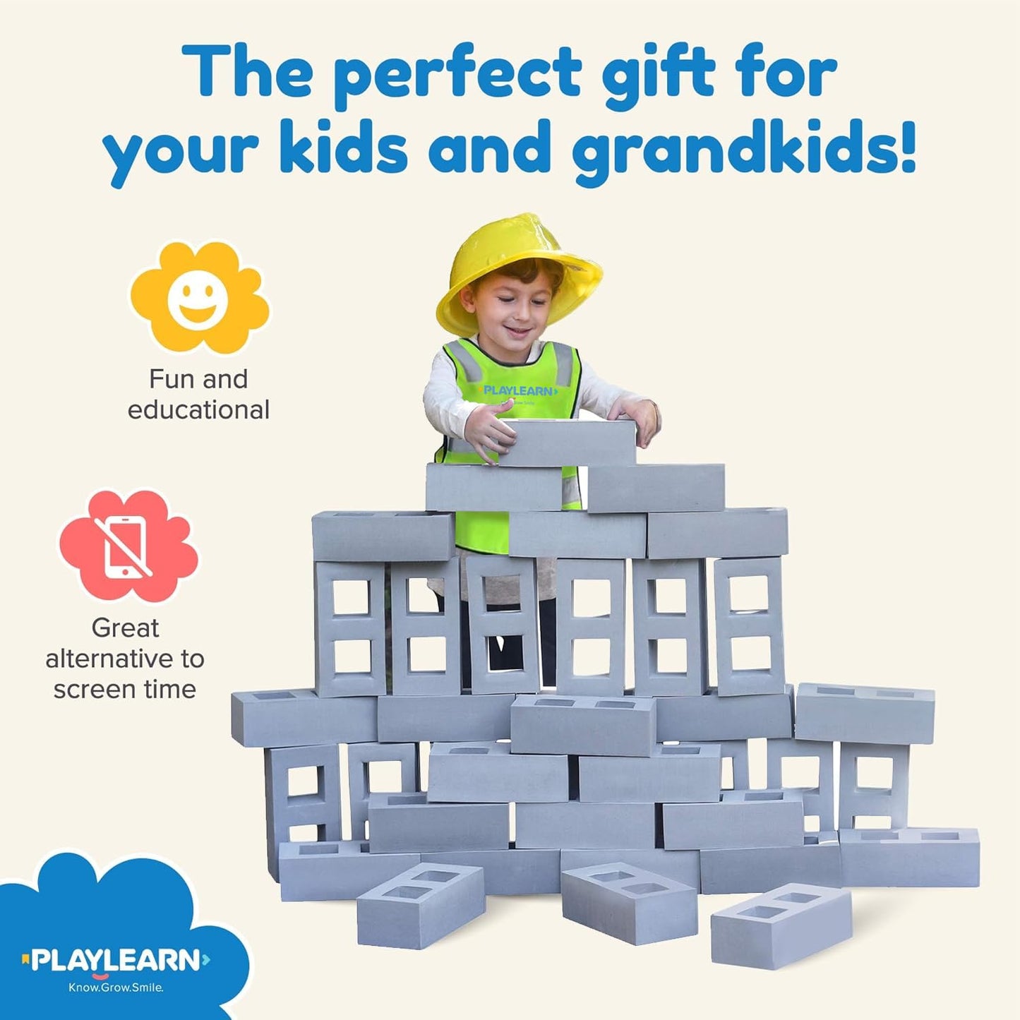 Playlearn Life Size Foam Breeze Block/Brick Construction Building Blocks Toy Role Play