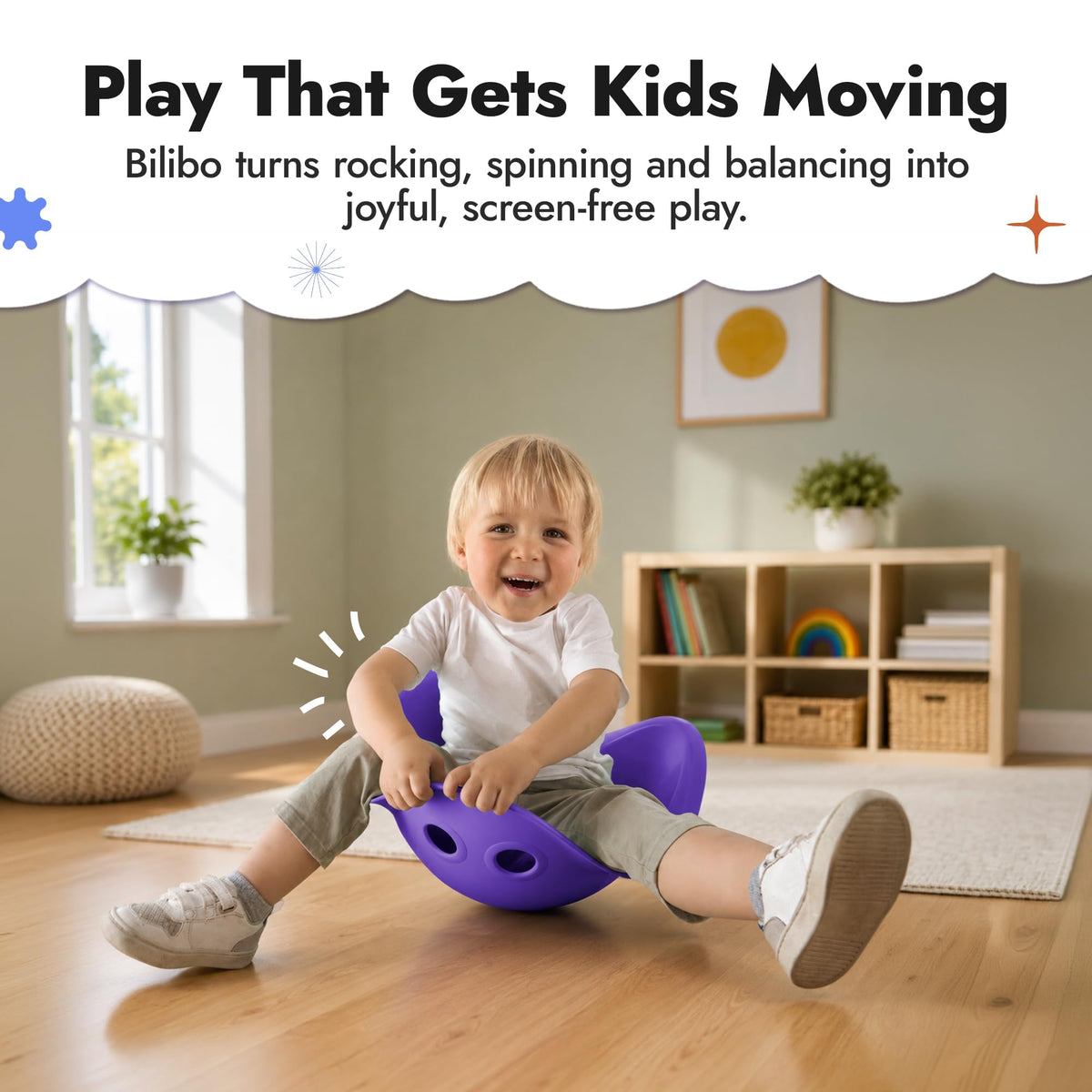 MOLUK Bilibo Open-Ended Sensory Toy for Toddlers & Kids, Swiss Design for Balance, Spinning & Imaginative Play, Durable Indoor & Outdoor Toddler Toy for Children Aged 2+, Purple