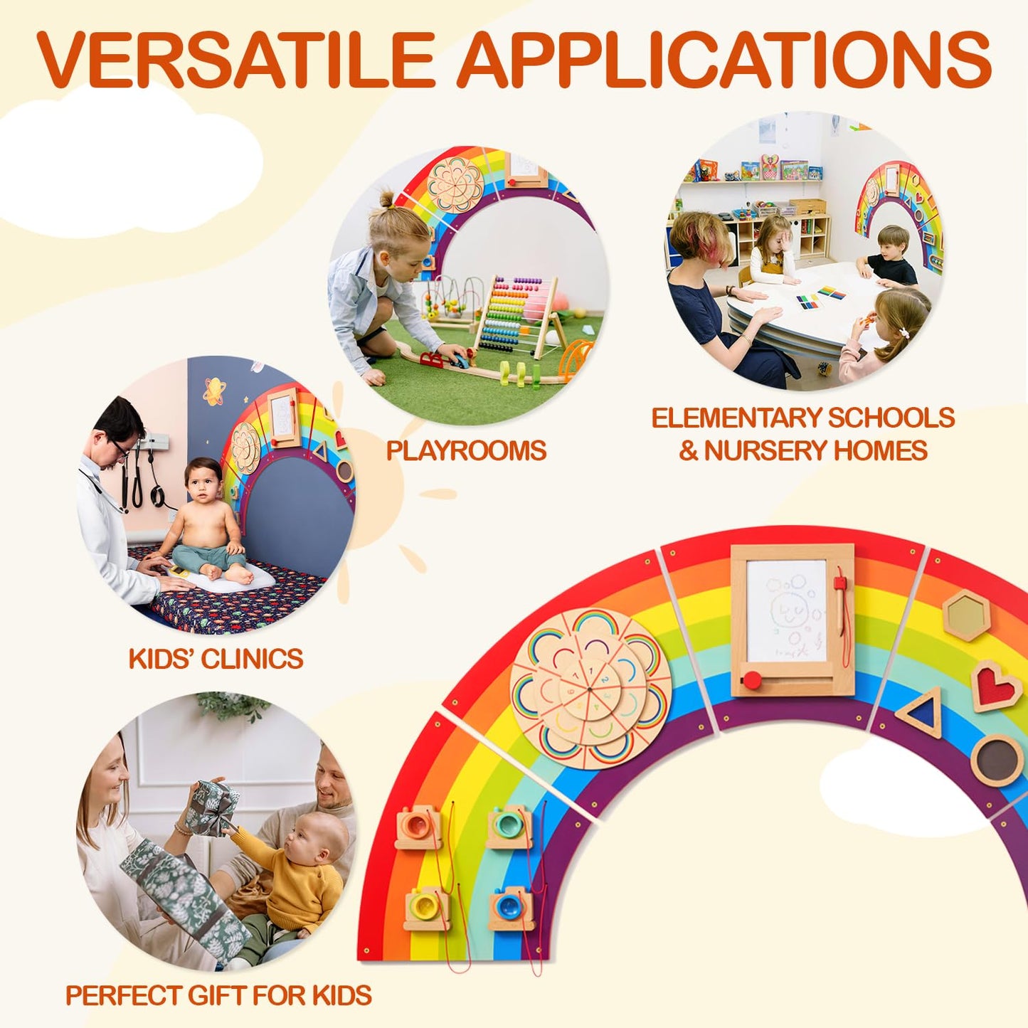 Monläurd® Wooden Rainbow Busy Board - Sensory Wall Activity Panel for Toddlers & Babies, Fine Motor Skills Development, Educational Screen-Free Toy for Playroom, Nursery, Daycare