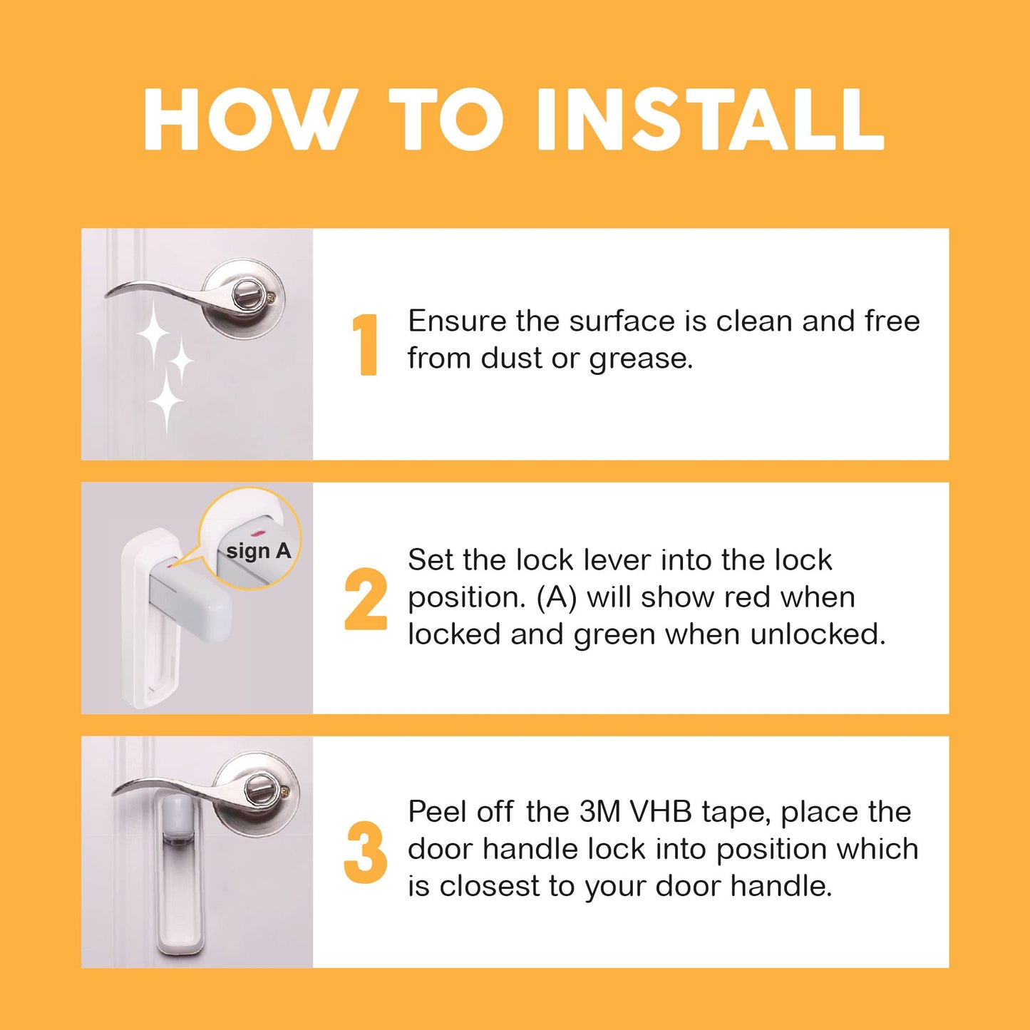 BeeGo Door Lever Locks (2 Pack) – Stick On Door Lock Without Drilling | Door Security with 3M VHB Adhesive for Home, Bedroom, Kitchen & Hotel Travel Safety