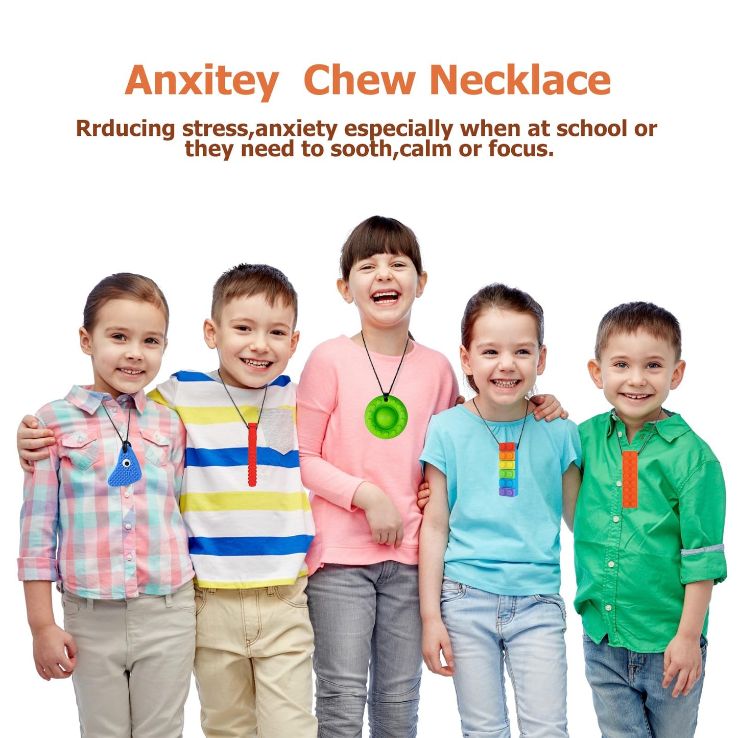 Chew Necklaces for Sensory Kids 5 Pcs Chewing Pendant Sensory Chewy Toys for Autism Girls and Boys, ADHD Toddler, Adult