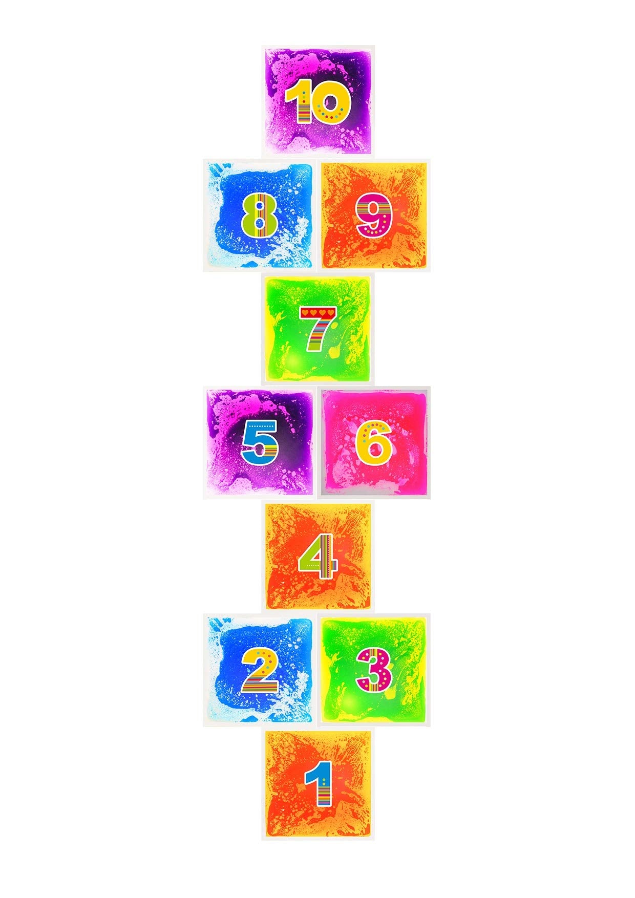 Playlearn Large Liquid Sensory Floor Tiles for Hopscotch and Number Learning (10 Pack)