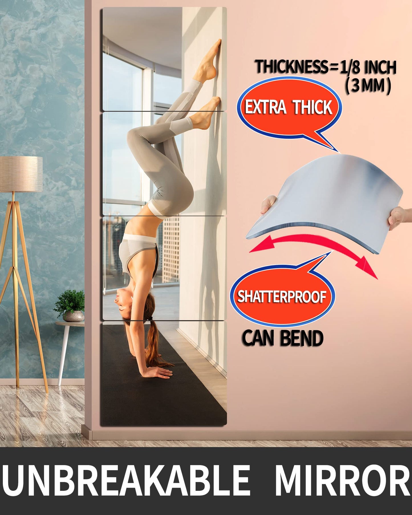 Kids Safety Unbreakable Mirror Extra Thick1/8 56"x14",Acrylic shatterproof Mirrors, Non-Glass Cheap Body Mirror Home Gym Mirrors Full Length Wall, Bedroom Wall-Mounted Door Mirror