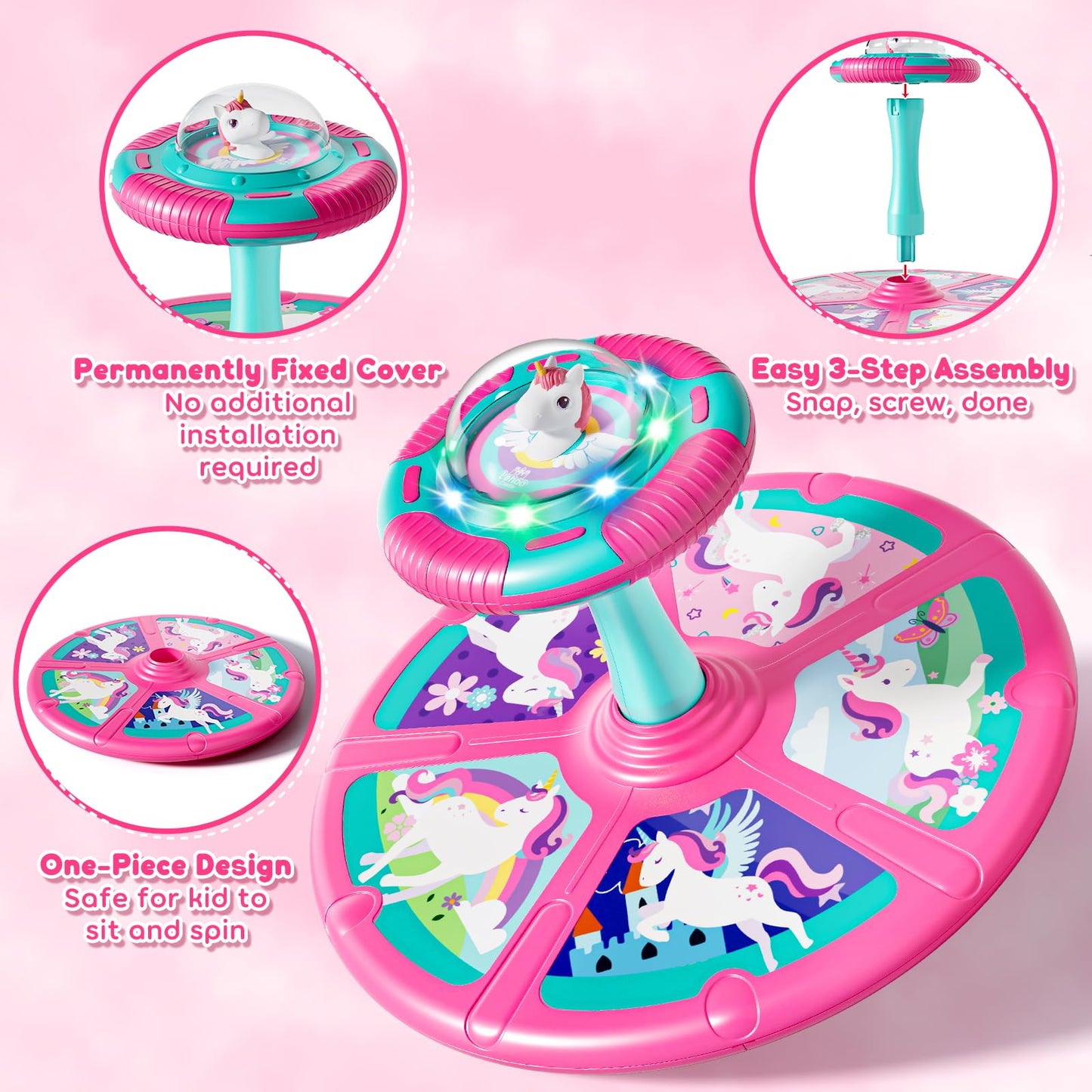 Lehoo Castle Sensory Toys for Toddlers 1-3 Girls, Toddler Sensory Toys for Autism with Lights and Music, 360° Spinning Chair for Body Balance Training, Sensory Seat Birthday Gift for Kids 2-4