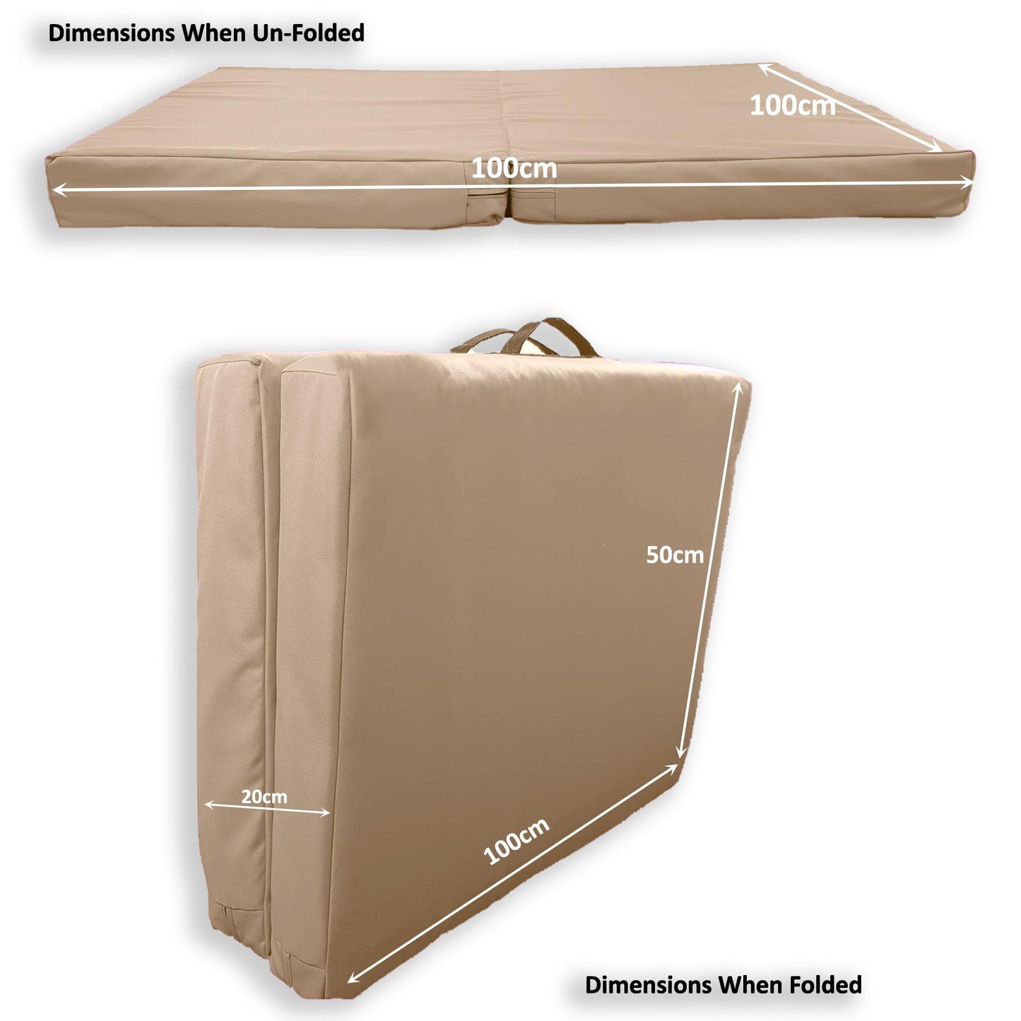 Bi Fold Crash Mat, Two Fold Gym Mat for Landing, Tumbling, Yoga Crashing Falling [100cm x 100cm, Beige]
