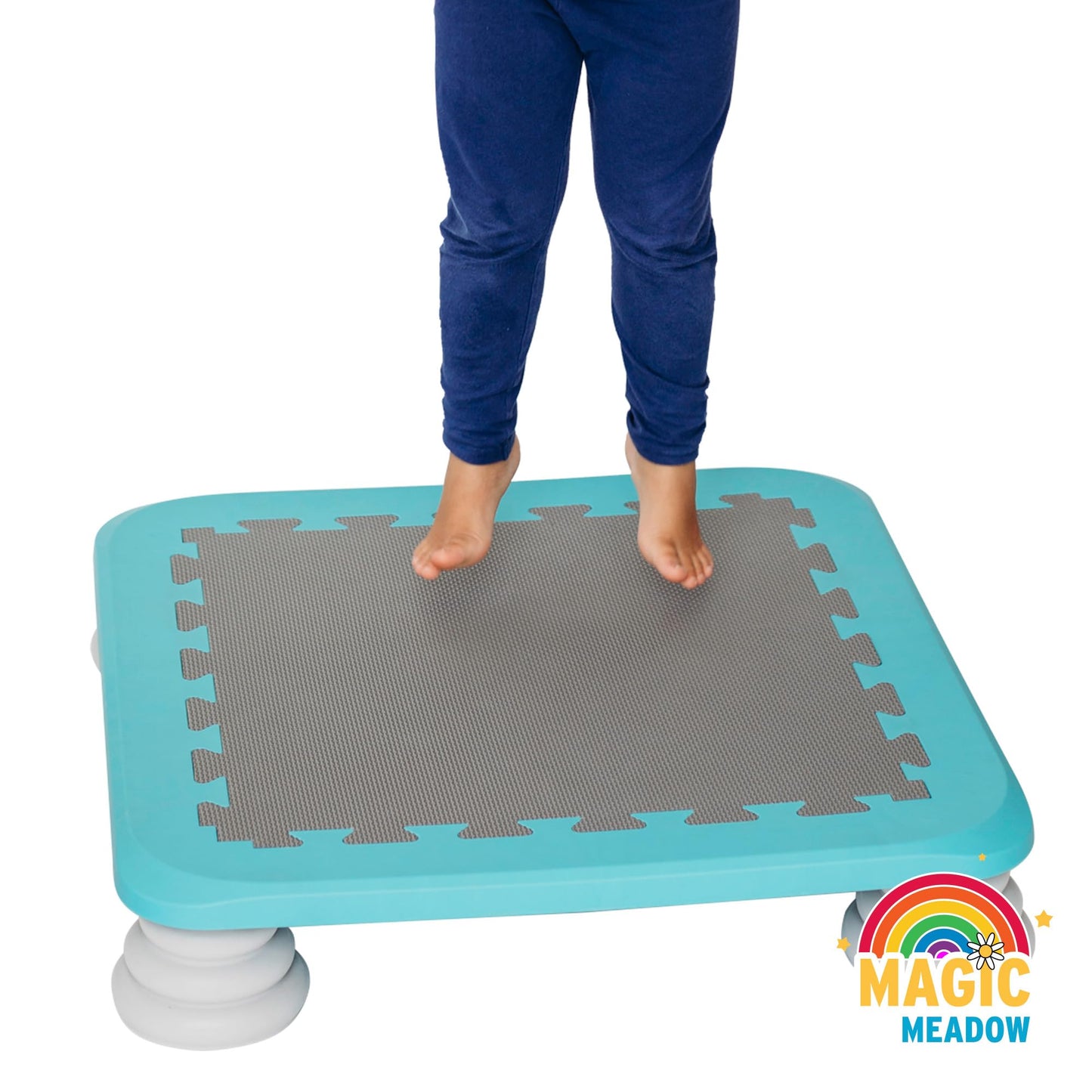 MagicMeadow Blue Sensory Autism Kids Trampoline Indoor Board - Suitable for Kids and Toddler Trampoline for 3 Years Old Plus, 75kg Weight Limit, PU Foam Removable Foot Pads - Durable and Easy Clean