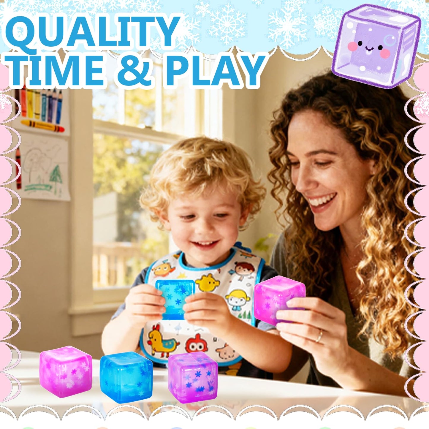 Ziporiajoy Durable Squishy Cube Squeeze Toys, Stress Cube Fidget Toy for Anxiety Relief, Not Easy to Fall Off Sensory Toys for Boys Girls Age 3+ (3 Pack 5cm Snowflake Design)