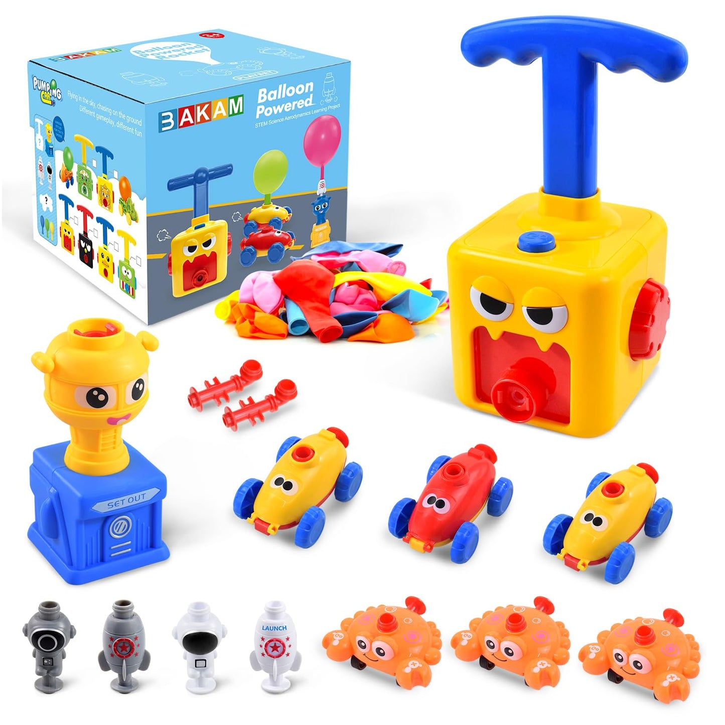 BAKAM Toddler Toys 3-4 for Boys Girls, Balloon Launcher & Powered Car Set, Pump Cars Racer Kit for Kids 3-5 (Monster)