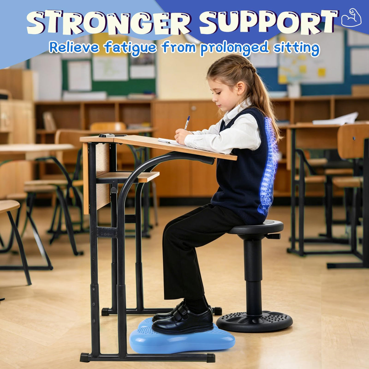 ADHD Focus Tool Thedttoy Sensory Wobble Feet Cushion, Height-adjustable Wiggle Foot Cushion Sensory Fidget Aid, Calming Sensory Toys for Autism,Balance Pad for Kids Adults,Fidgets for School&Home-Blue