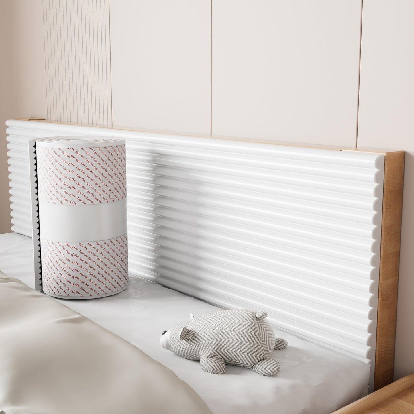 Padded Wall Panels Self-Adhesive, 3D Anti Collision Wall Padding for Kids Autism - DIY Peel and Stick on Headboard Panels for Bedroom, Tatami, Nursery, Decorative Wall Cushion(White,20x200cm)