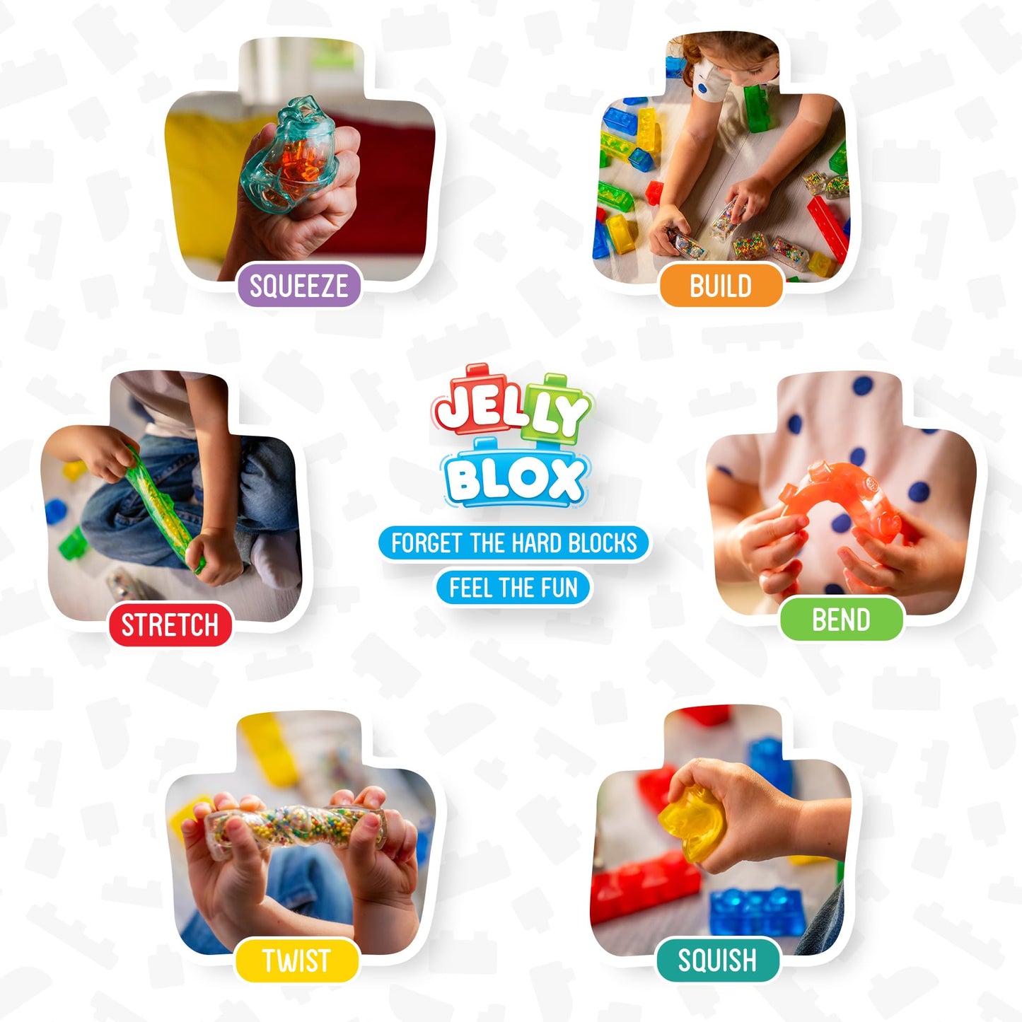 Jelly Blox 2-in-1 Storage Kit - Includes 30 Blocks - Toddler & Preschool Building Blocks Kids Can Squeeze, Stretch, Squish - Safety Tested & Ouch-Free - Tactile, Sensory Play Toy for Ages 2 Plus