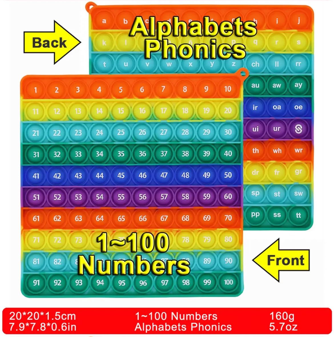 Ranzah Pop Fidget Toy Number Alphabet Phonics Bubble Popper Sensory Poppet Toy For Kid