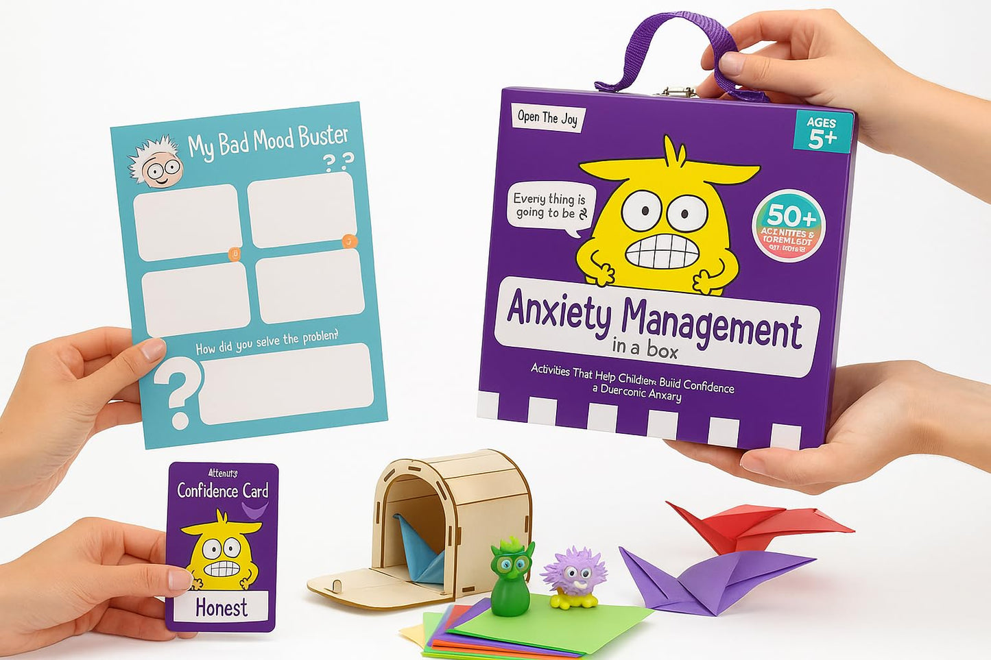 Colourful Anxiety Management Box for Kids - Educational Flashcards for Learning About Anger and Anxiety - Kids Games Featuring Worry Monster for Helping Your Child with Fears and Worries - Ages 4+