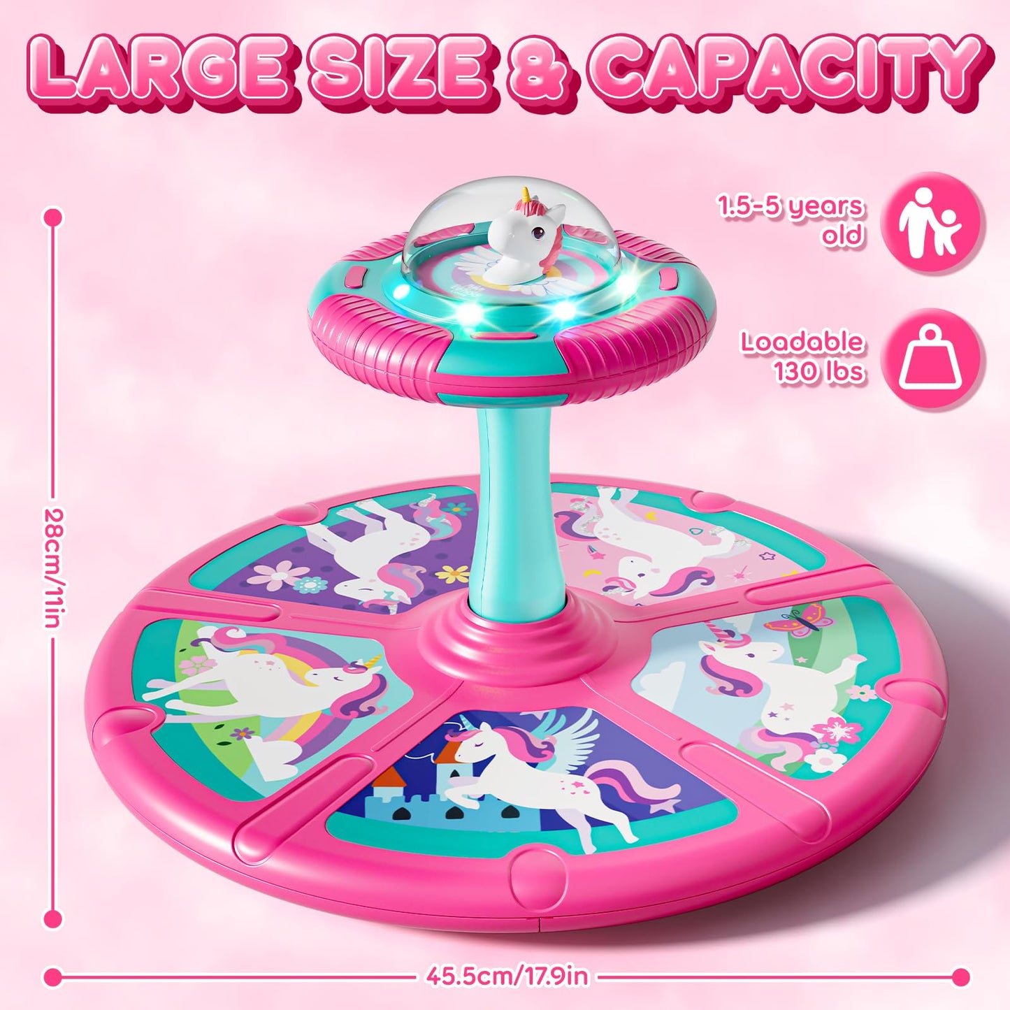 Lehoo Castle Sensory Toys for Toddlers 1-3 Girls, Toddler Sensory Toys for Autism with Lights and Music, 360° Spinning Chair for Body Balance Training, Sensory Seat Birthday Gift for Kids 2-4