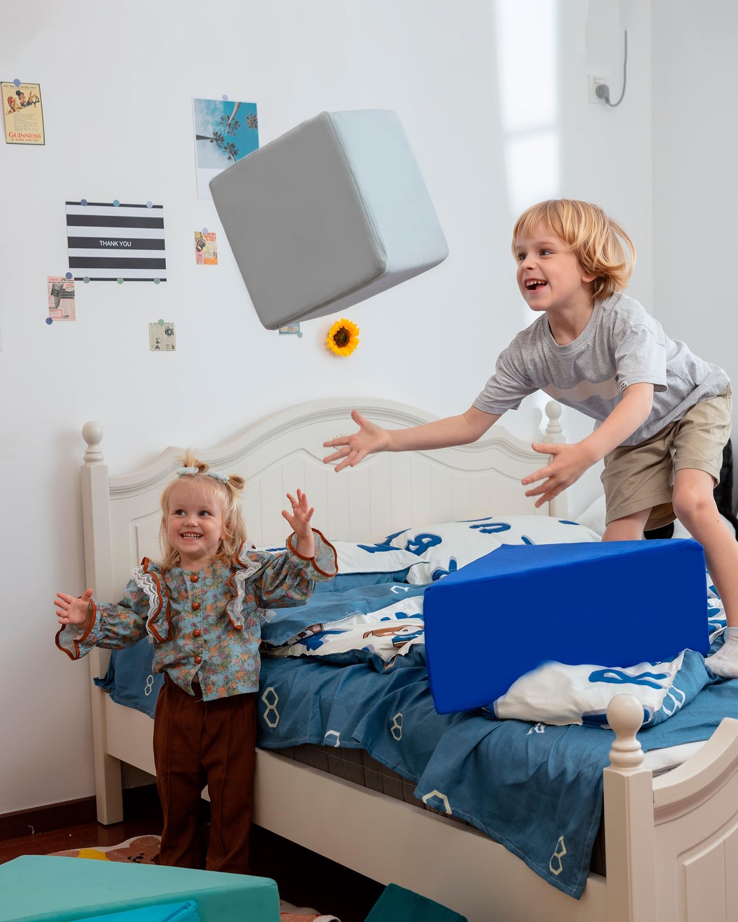 Heypappy Kids Play Sofa, Tangram Square Puzzles Couch Furniture, Modular Kids Play Couchs Furniture, Puzzle Solving Couchs Building Fort for Playroom Bedroom Boys Girls Teens, Ocean