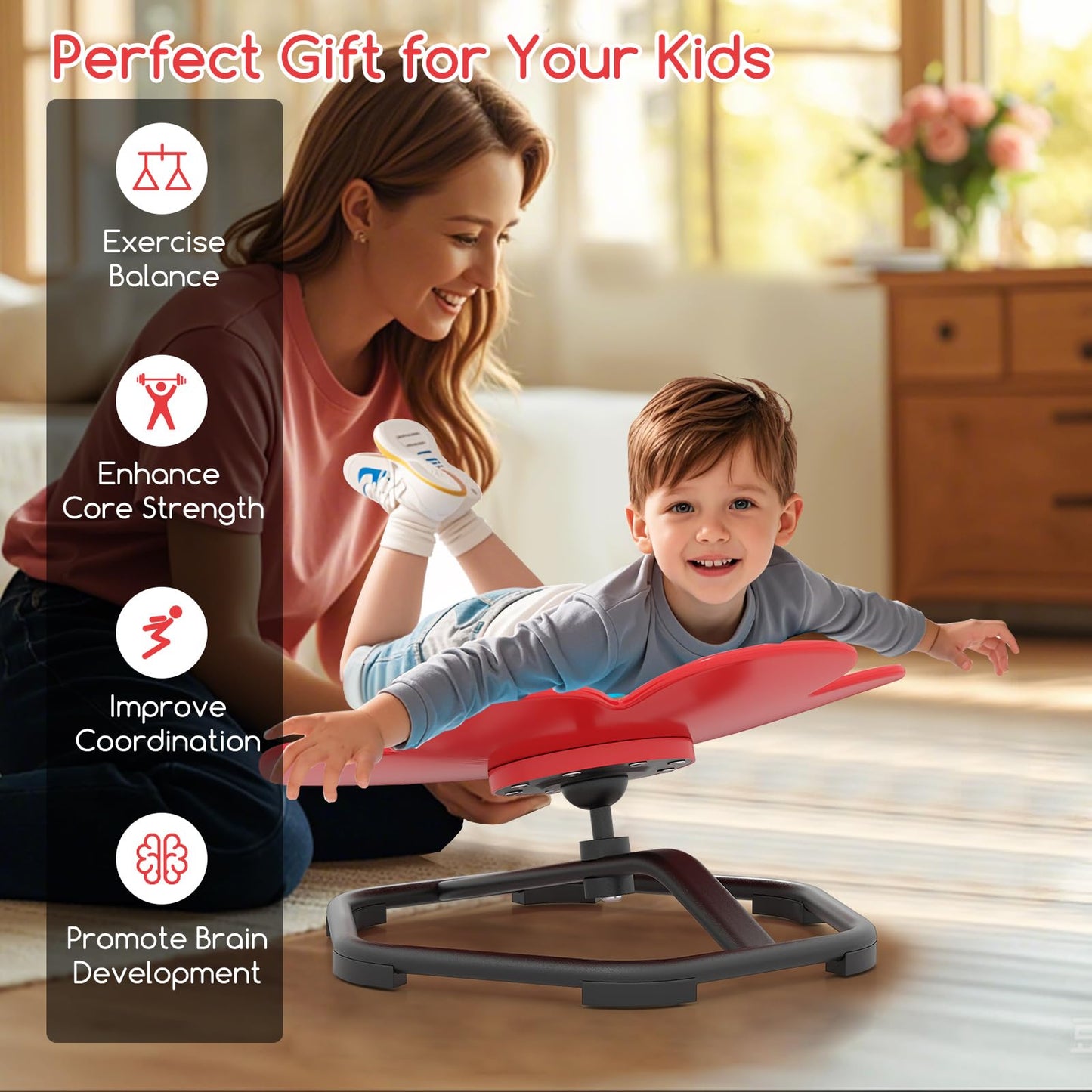 COSTWAY Kids Sensory Swivel Chair, 360° Spinning Seat with Non-Slip Metal Base, Indoor Outdoor Toddler Sit and Spin Wobble Chair Sensory Toys for Autistic