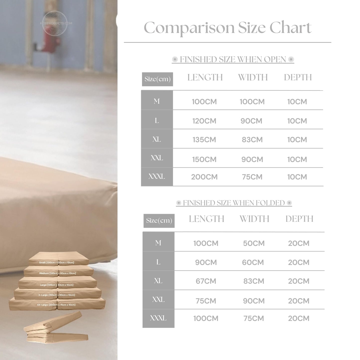Bi Fold Crash Mat, Two Fold Gym Mat for Landing, Tumbling, Yoga Crashing Falling [100cm x 100cm, Beige]