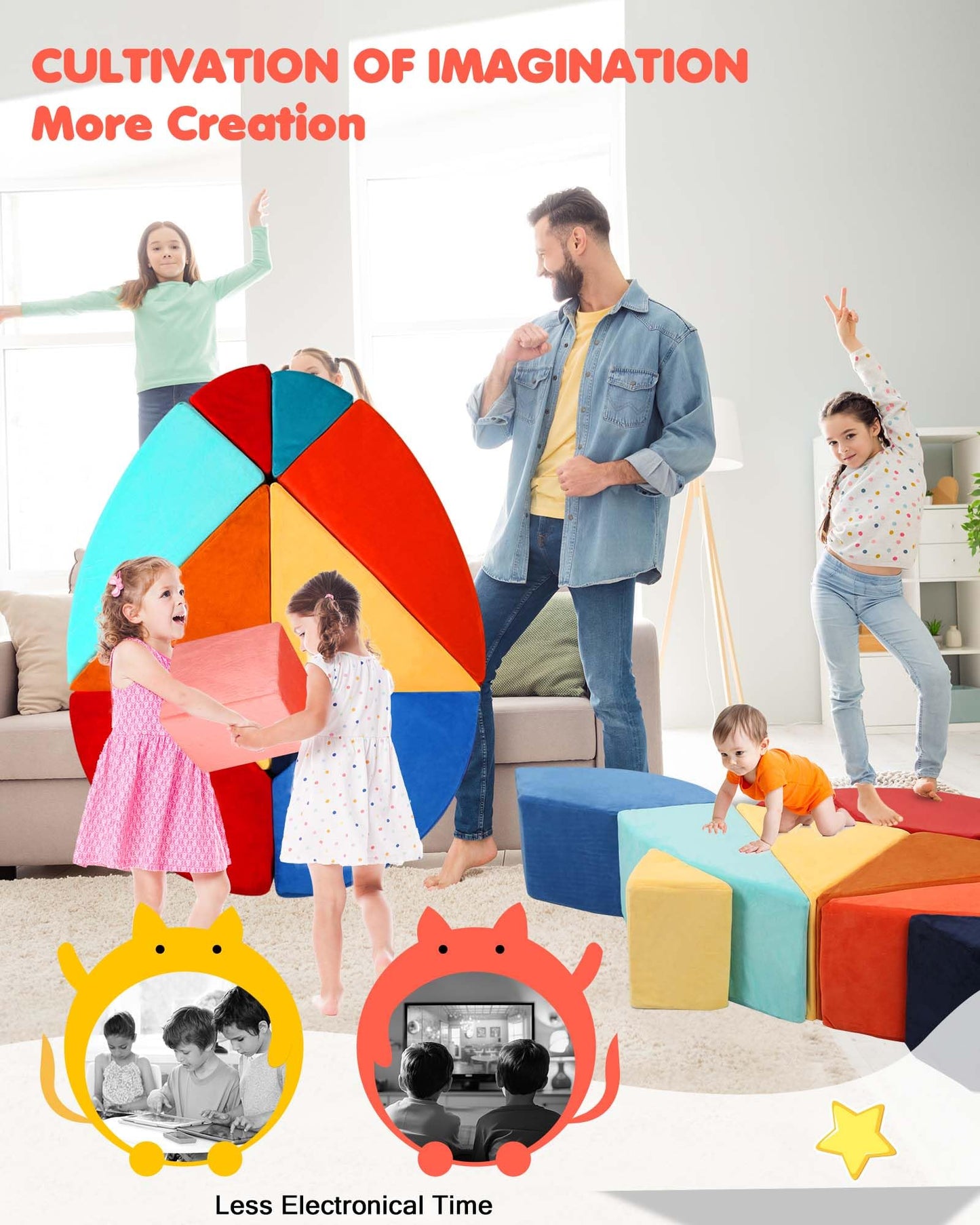 Heypappy Kids Play Couch, 2-in-1 Egg-Shape Kid Play Sofa with Unique Ball Pit(no Balls Included), Tangram Puzzle Plays Couch for Playroom, Modular Play Couchs for Inspiring Creativity, Samba