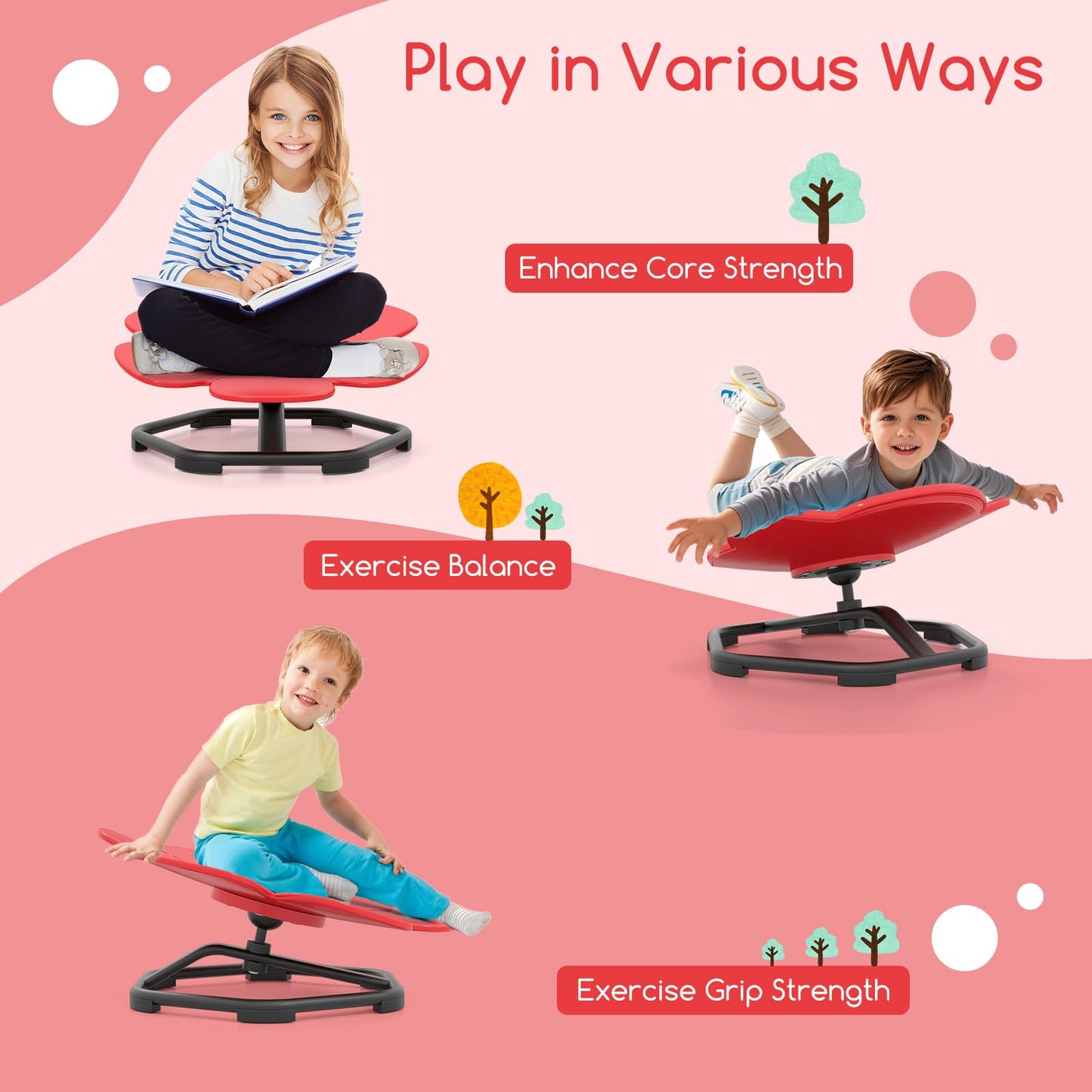 COSTWAY Kids Sensory Swivel Chair, 360° Spinning Seat with Non-Slip Metal Base, Indoor Outdoor Toddler Sit and Spin Wobble Chair Sensory Toys for Autistic