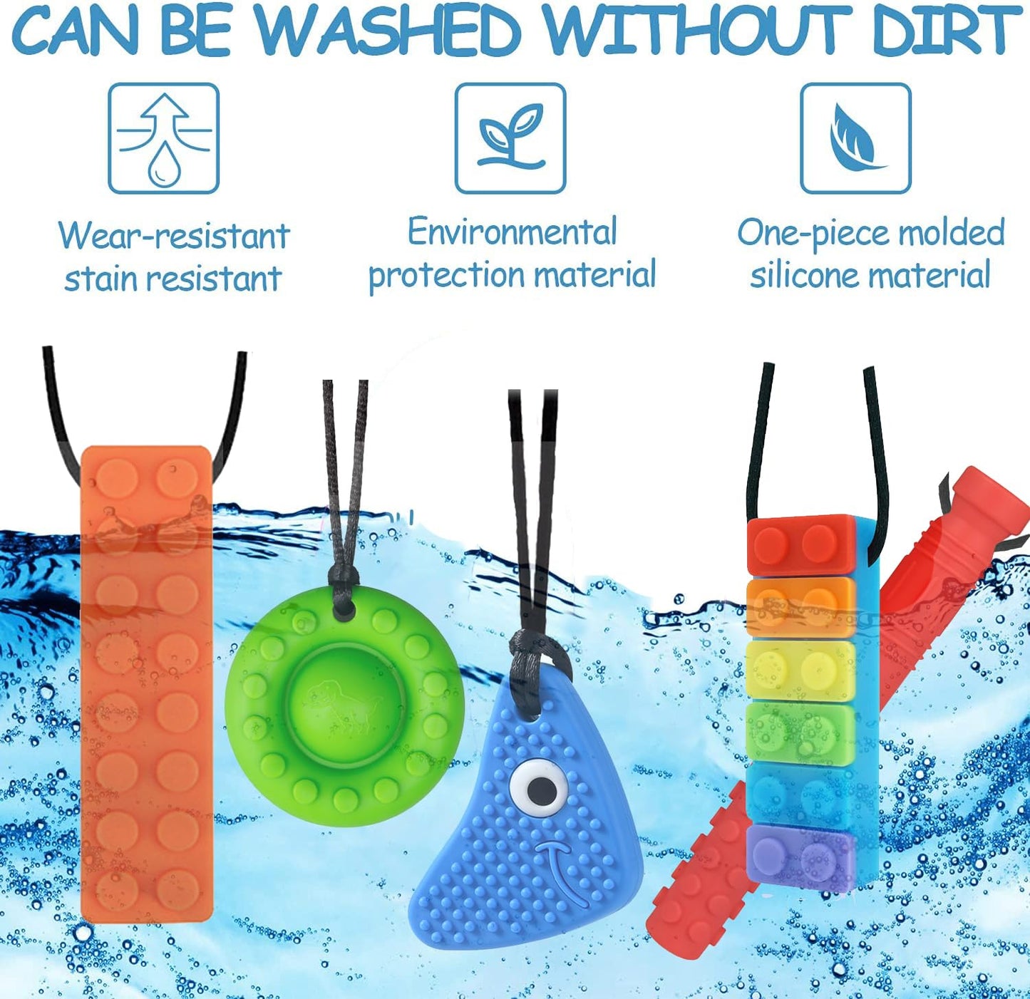 Chew Necklaces for Sensory Kids 5 Pcs Chewing Pendant Sensory Chewy Toys for Autism Girls and Boys, ADHD Toddler, Adult