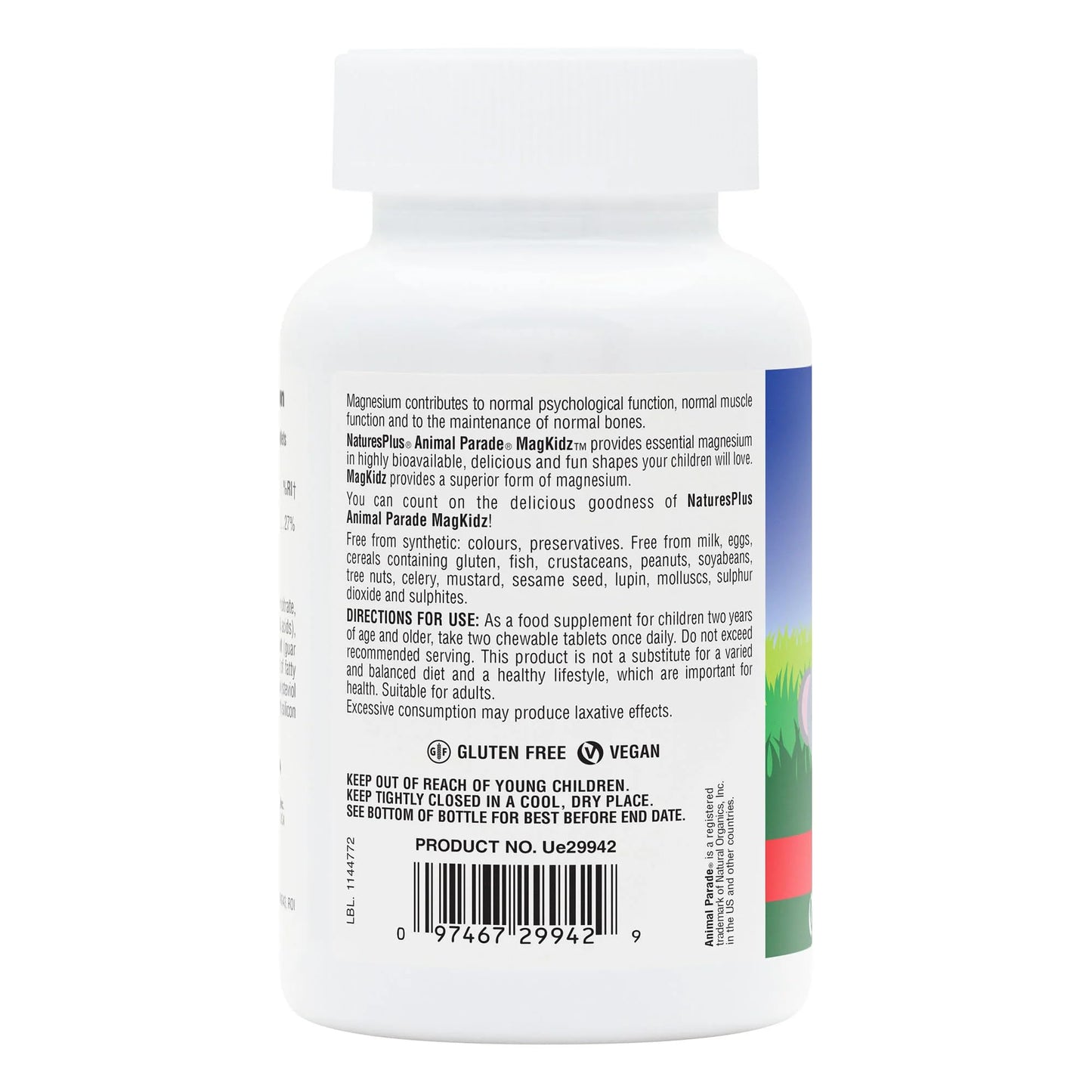 NaturesPlus Animal Parade MagKidz Children’s Magnesium Supplement - Natural Cherry Flavour, Teeth, Bones and Muscle Support - Gluten Free, Vegan - 90 Chewable Animal Shaped Tablets