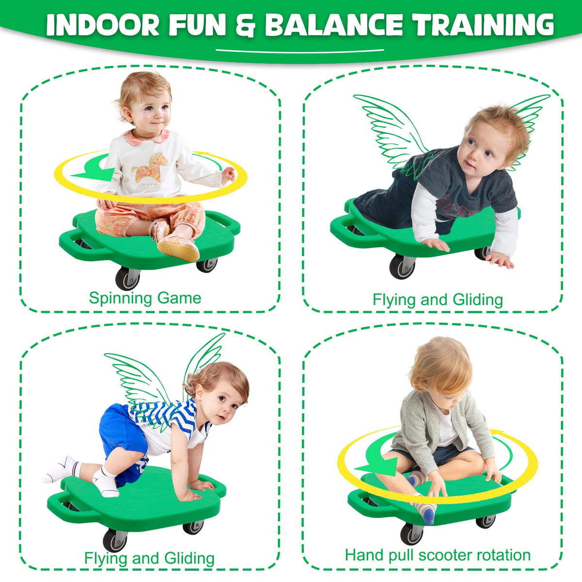 Kids Sitting Scooter Board with Handle, Sensory Scooter for Gym Play,for 3+