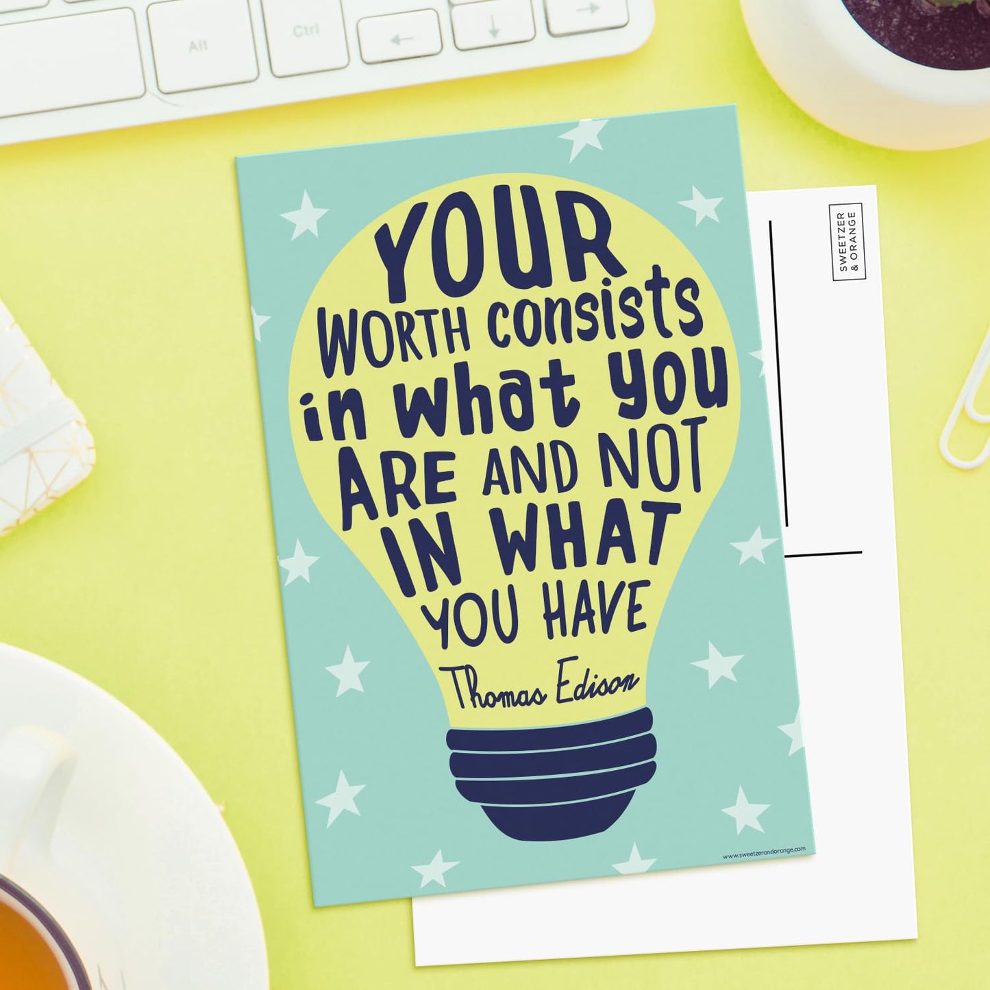 SWEETZER & ORANGE Motivational Postcards Pack (60 Cards) 4x6 decor flyers for Kids and Adults. Growth Mindset Affirmation memos, Mindfulness paper slips, Inspiration decor Blank Encouragement flyers