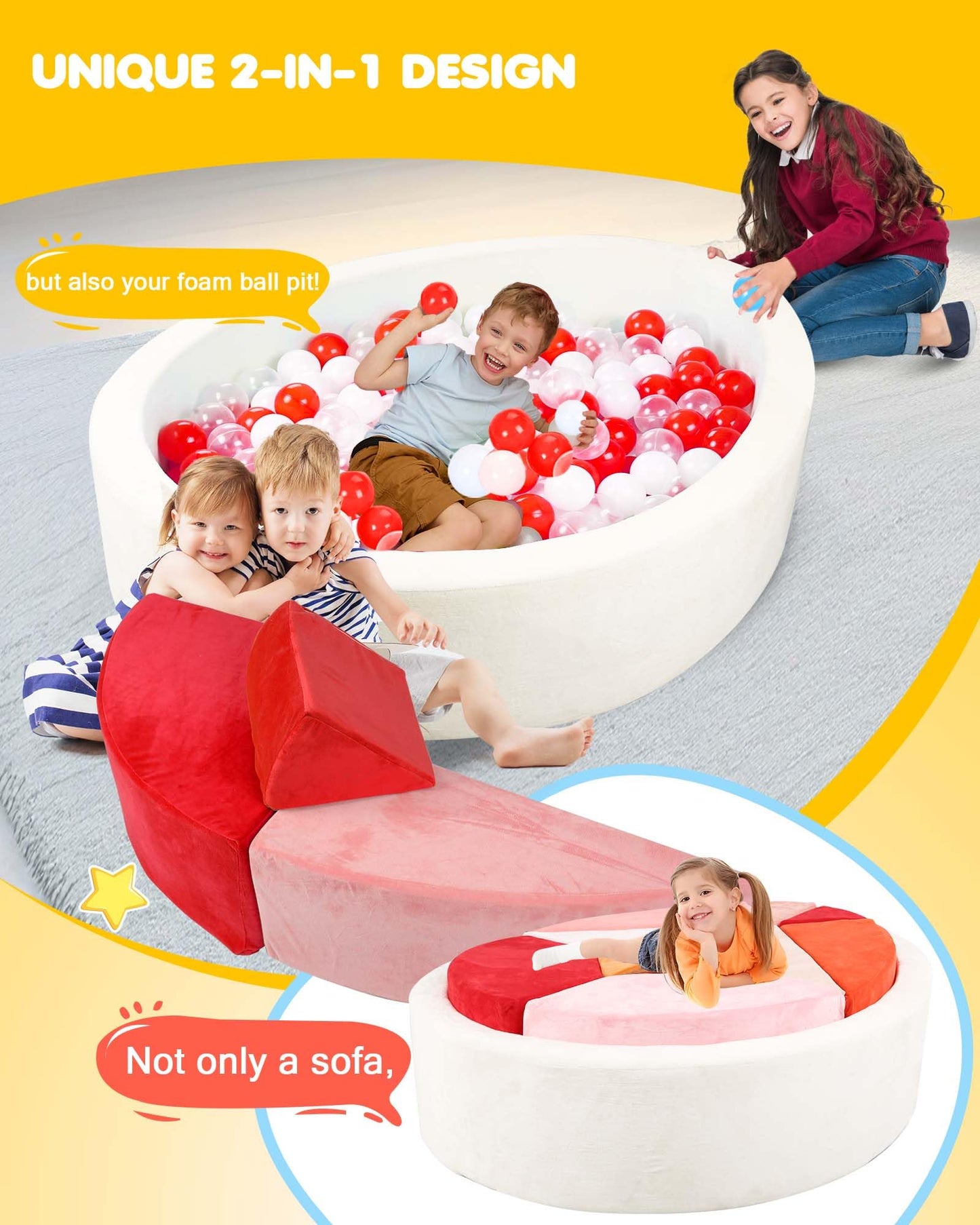 Heypappy Kids Play Couch, 2-in-1 Egg-Shape Kid Play Sofa with Unique Ball Pit(no Balls Included), Tangram Puzzle Plays Couch for Playroom, Modular Play Couchs for Inspiring Creativity, Glow