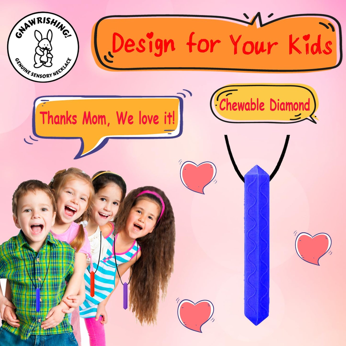 GNAWRISHING Chew Necklaces for Sensory Kids 8 Pcs Diamond Shape Sensory Chewy Toys for Autism Girl and Boy, ADHD Toddler, Adult